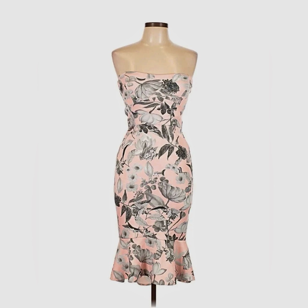 ASOS Strapless Pink & Grey Floral Dress